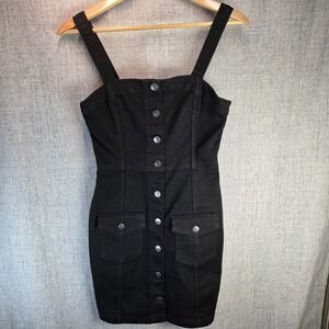 H&M Divided Women's Y2K Black Denim Button Down Mini Dress XS NWT Grunge